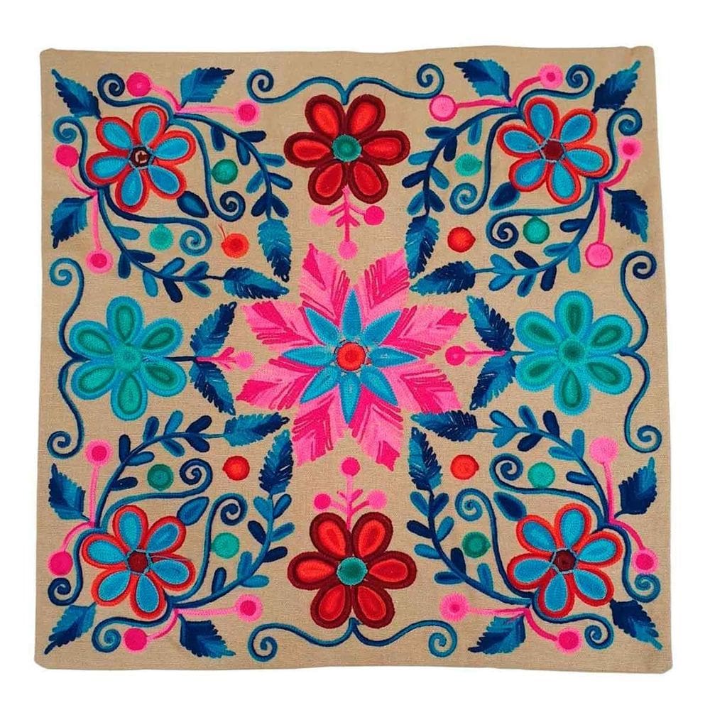 Capa De Almofada Indiana Bordada 100% Algodão 45X45Cm
