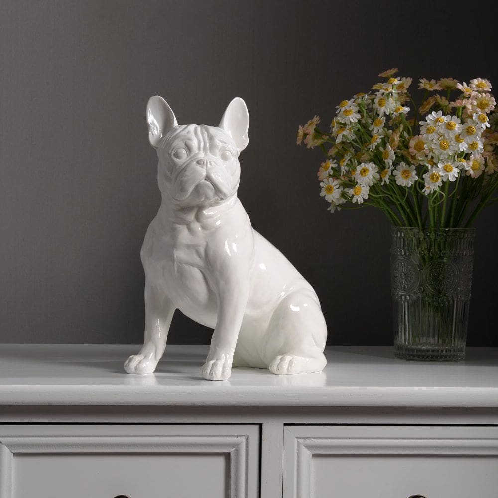 Estatueta Hi-Line Gift Ltd. Buldogue francês 25 cm branca