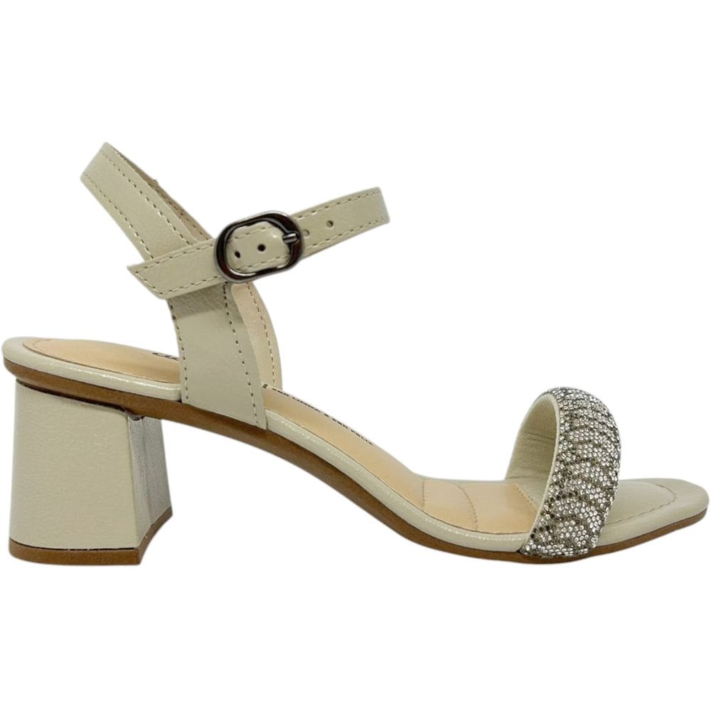 Sandália Feminina Casual Social Dia a Dia Passeio Trabalho com Strass Salto Médio Grosso Conforto Dakota Y9741