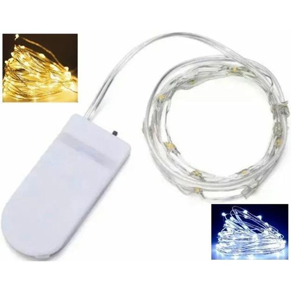 10X Fio Fada Cordão De Led 2M 20 Led Fixo Branco Quente Bat