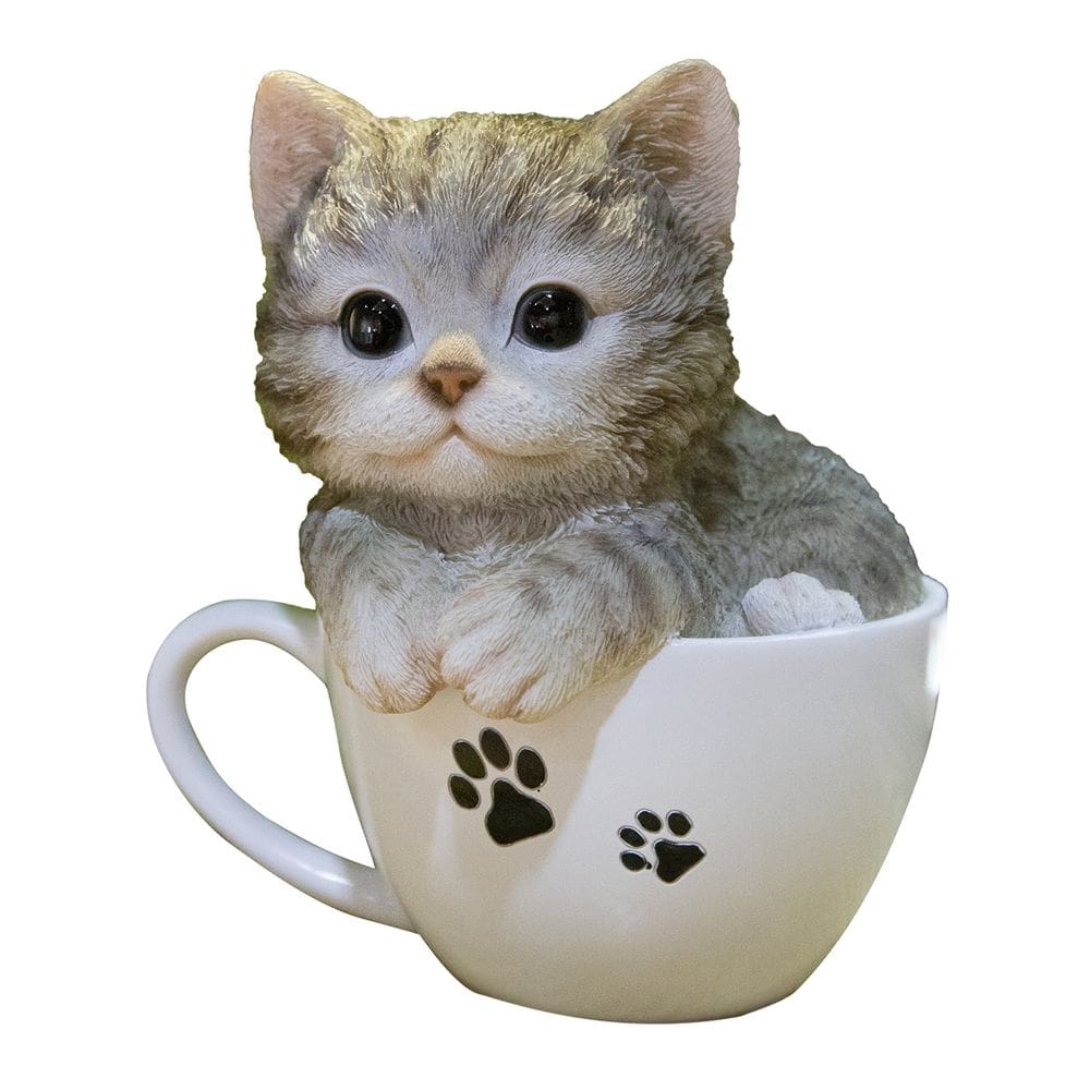 Estatueta de gatinho Tabby Teacup cinza poli-resina Hi-Line