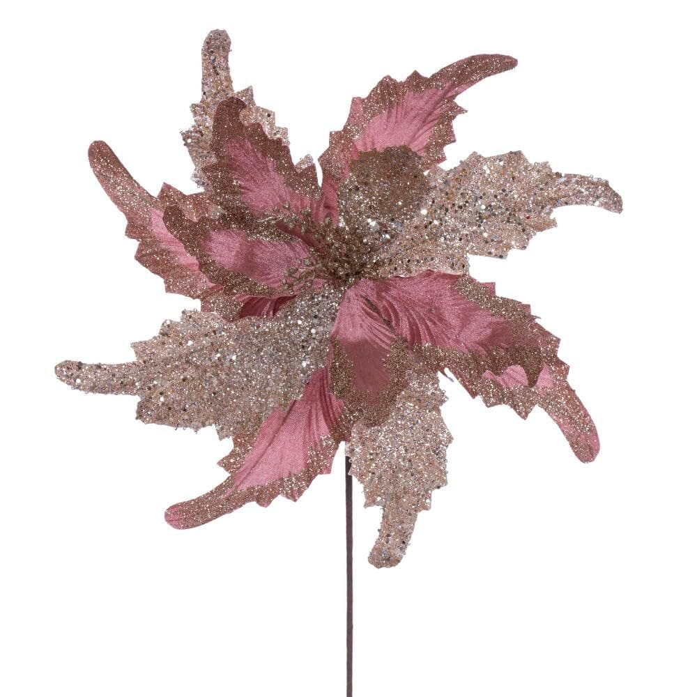 Planta artificial Vickerman Rose Gold Velvet Poinsettia 51cm