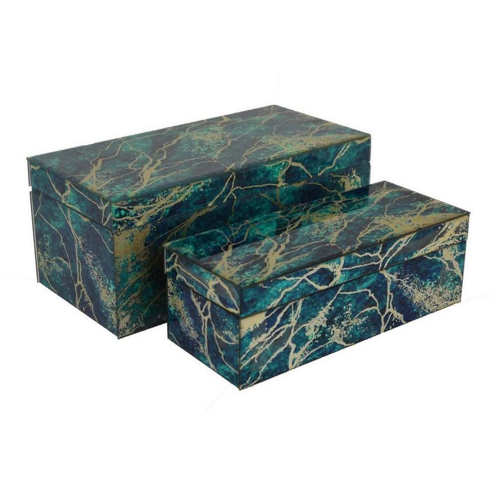 Conjunto de caixas de armazenamento decorativas Benzara Dory Green Blue Glass