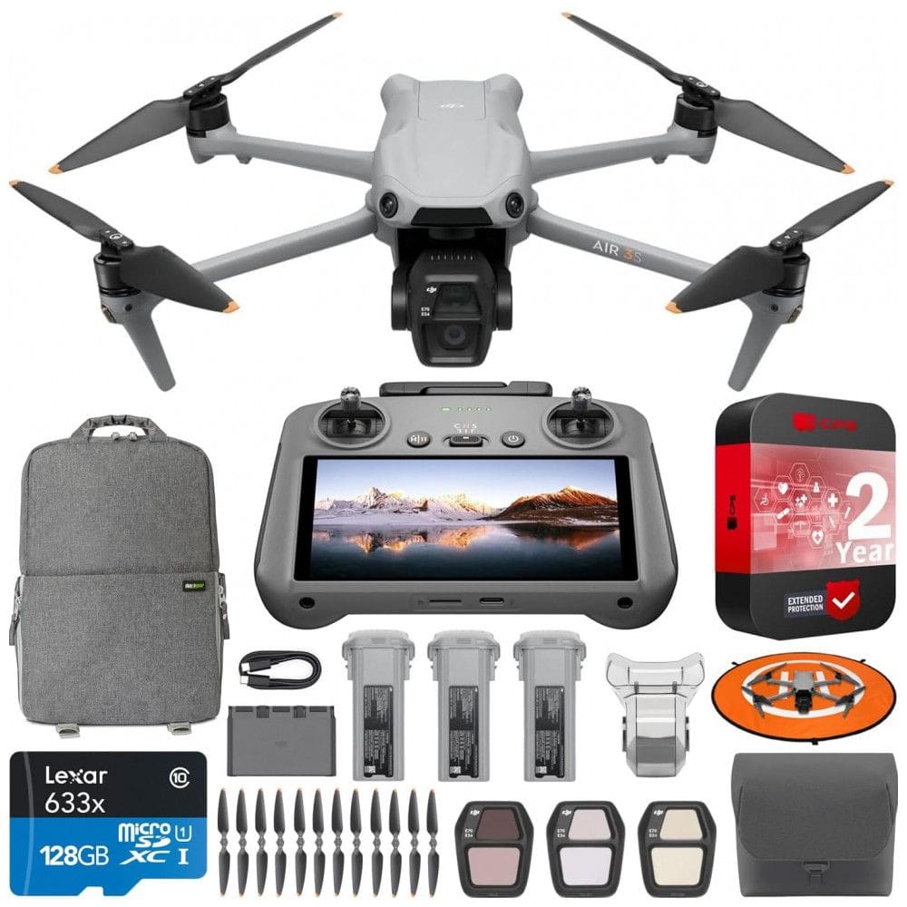 Drone DJI Air 3S Fly More Combo com Controle Remoto de 2 Telas e Câmera CMOS de 1” Grande Angular e Médio Tele, 4K60fps