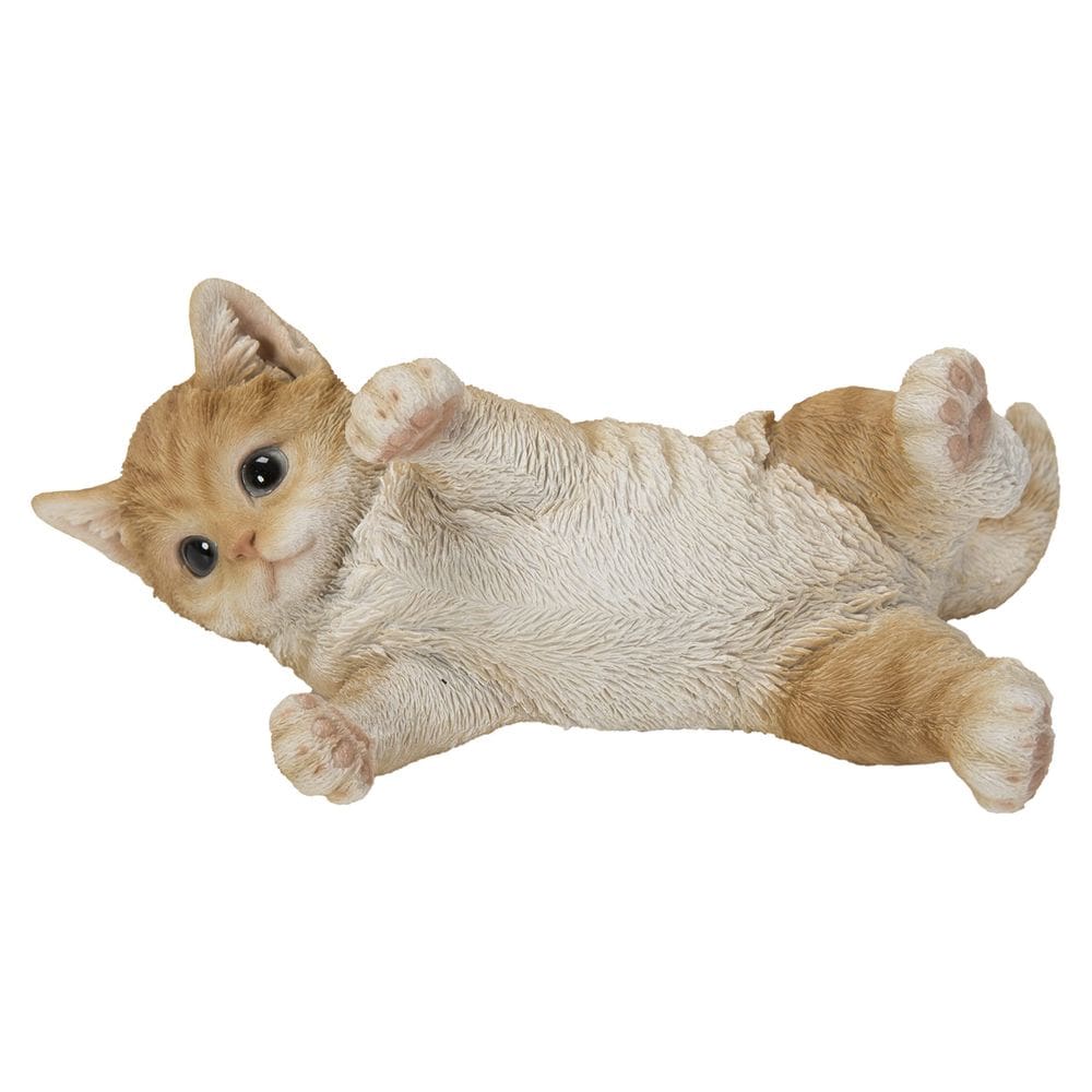 Escultura: presente de alta linha, gato deitado, bege, branco, poliresina