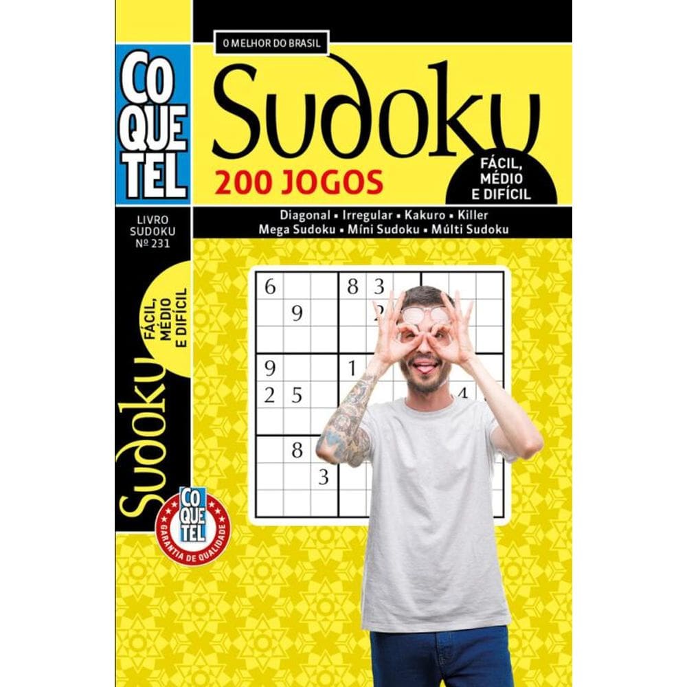 Livro Coquetel Sudoku 231 | 200 jogos: Níveis fácil, médio e difícil