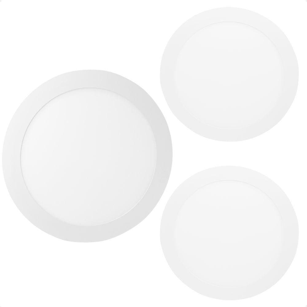 Kit 3 Painel De Led Redondo Embutir 12w Bivolt Taschibra 6500k Frio
