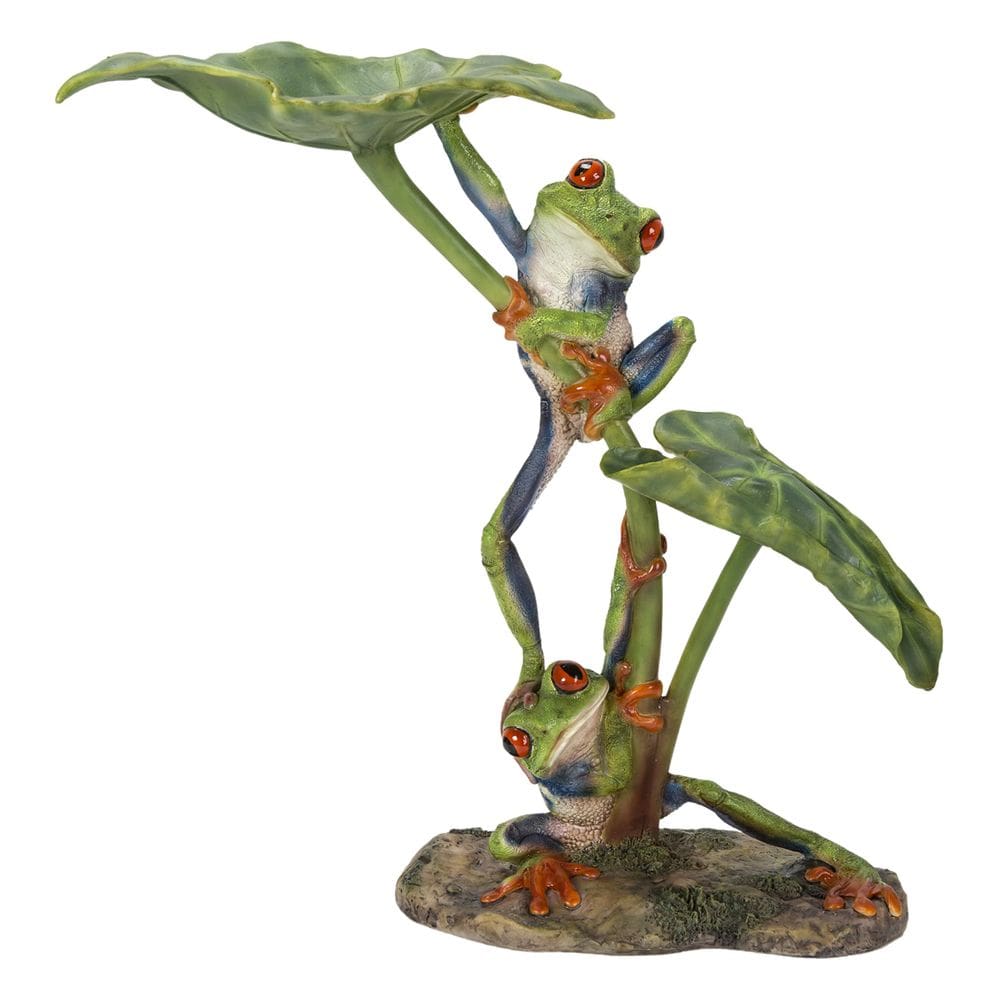 Estatueta de presente de alta linha, folha de lótus com perereca de olhos vermelhos