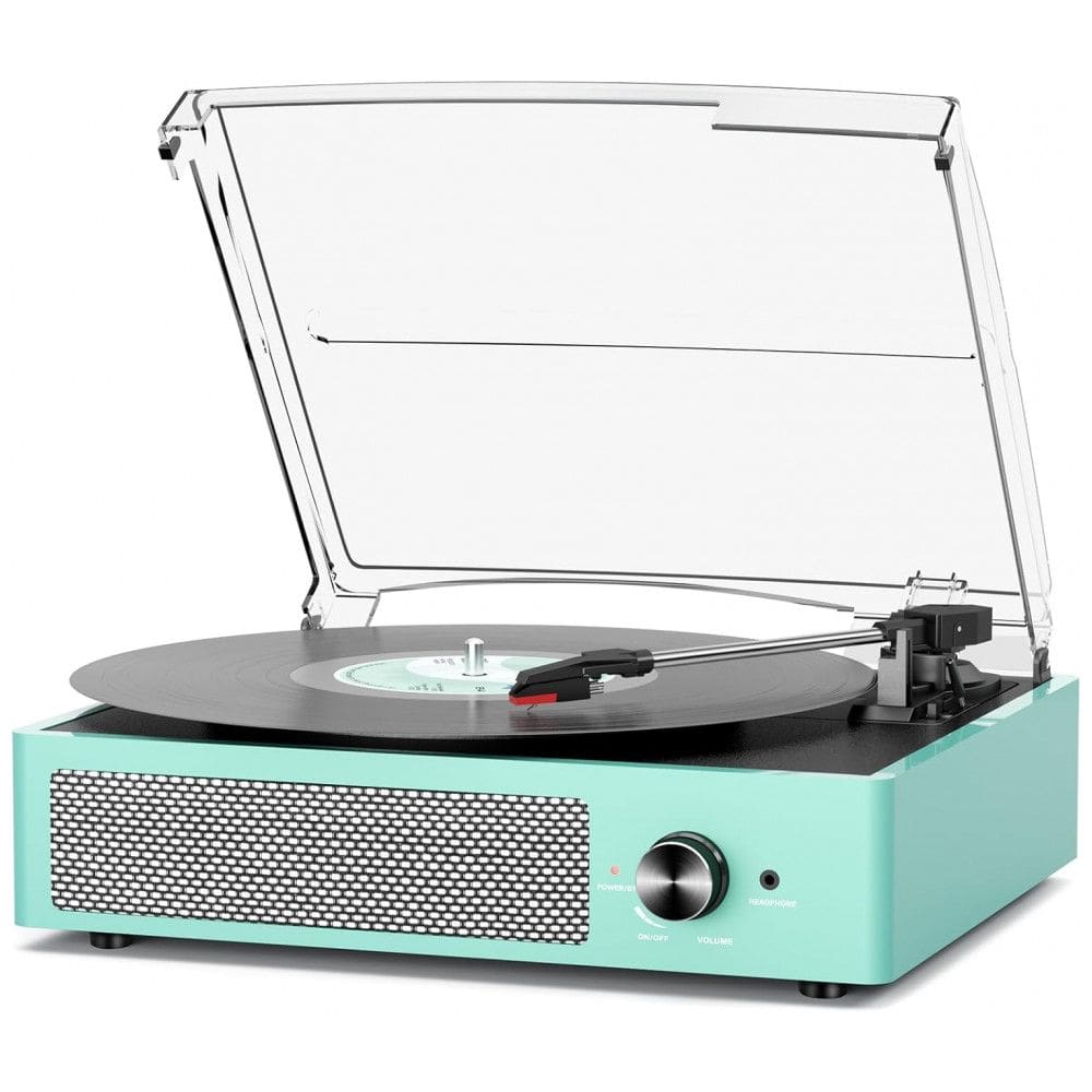 Toca-discos para Vinil com 2 Alto-falantes Embutidos, Bluetooth sem Fio, Saída AUX, RCA e para Fone de Ouvido - Azul Água,cotsoco