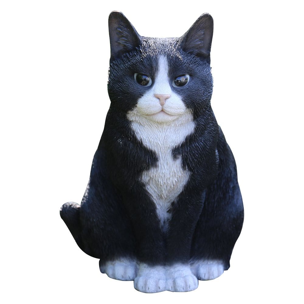 Escultura Gato Sentado Hi-Line Gift Ltd Negra y Blanca de Poli-resina