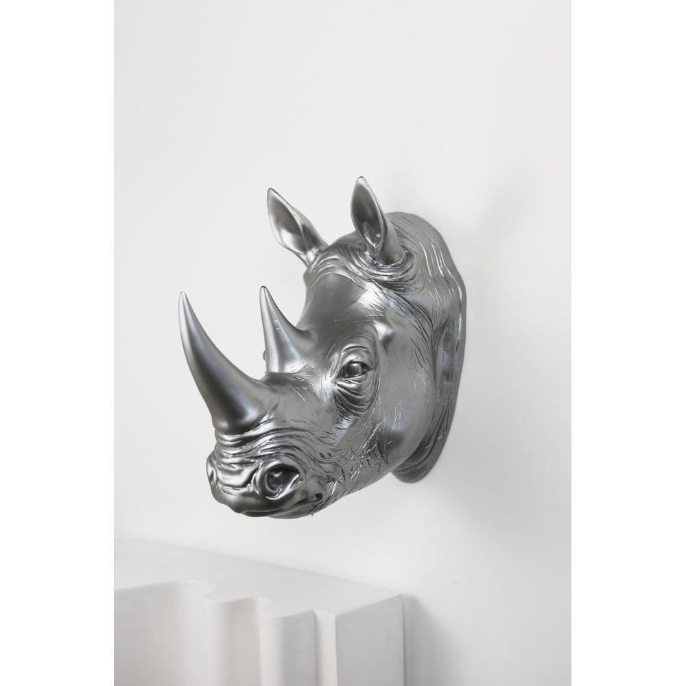 Arte de parede em poliresina prateada Rhino Head Statue Hi-Line Gift Ltd