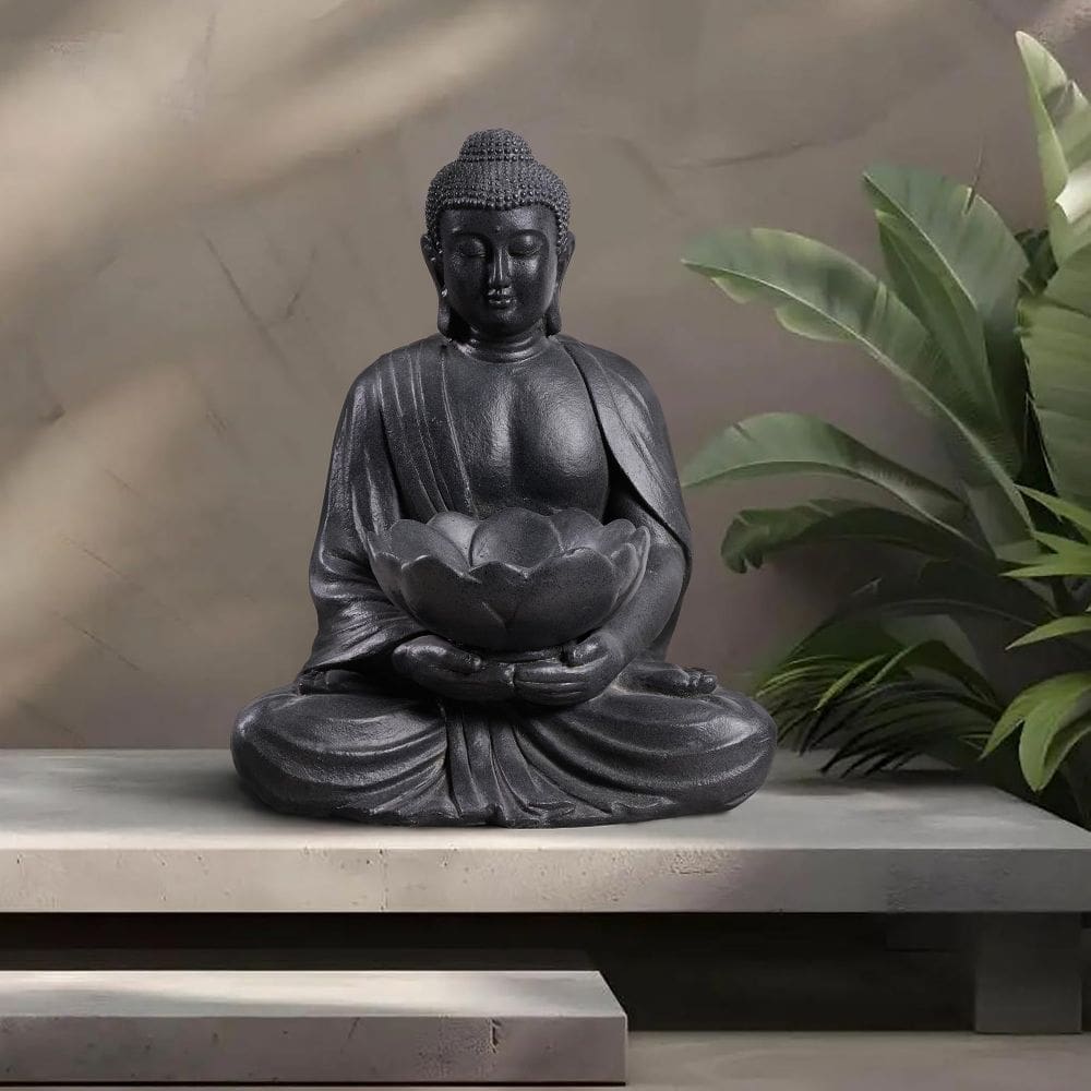 Estatueta Hi-Line Gift Ltd. Buda com plantador de lótus
