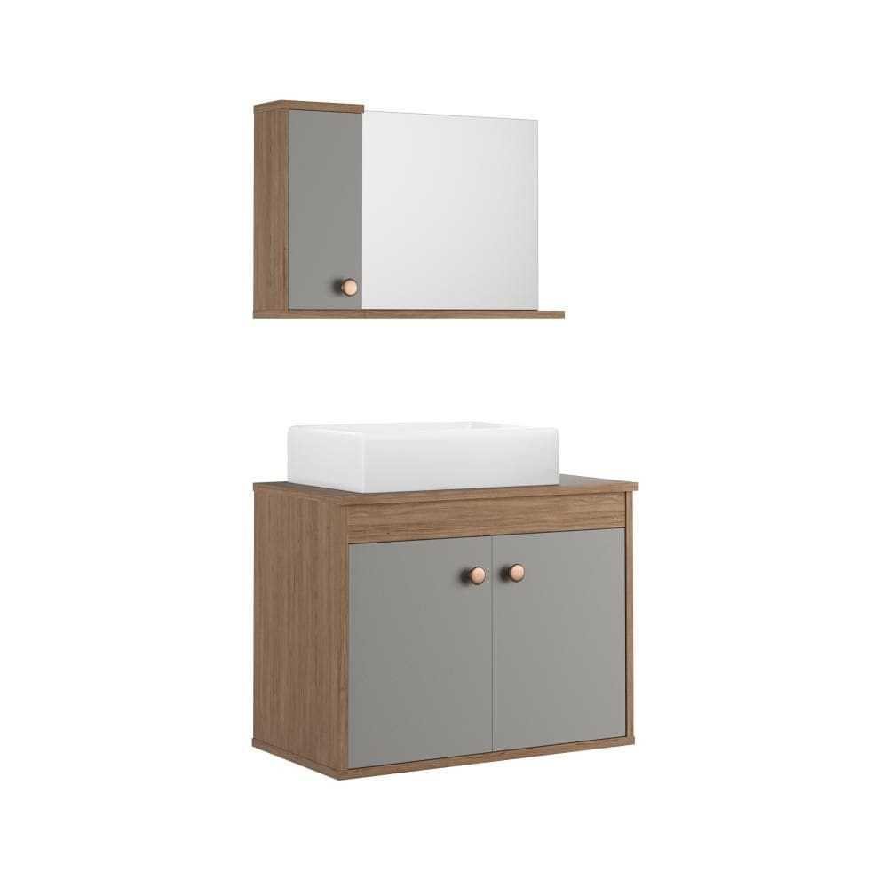 Conjunto Gabinete Para Banheiro Pratiko Avelato Cinza Ofertamo