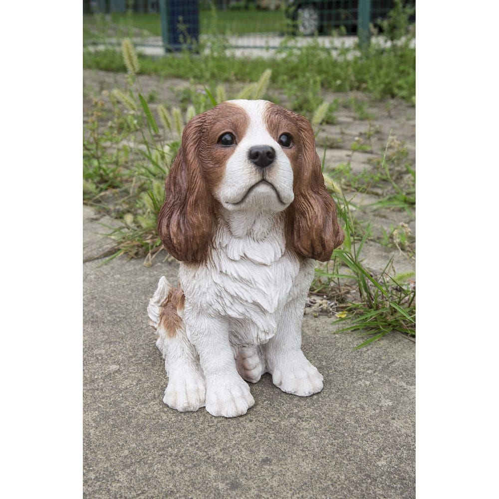 Estátua Hi Line King Charles Spaniel sentada 23 cm marrom/branca