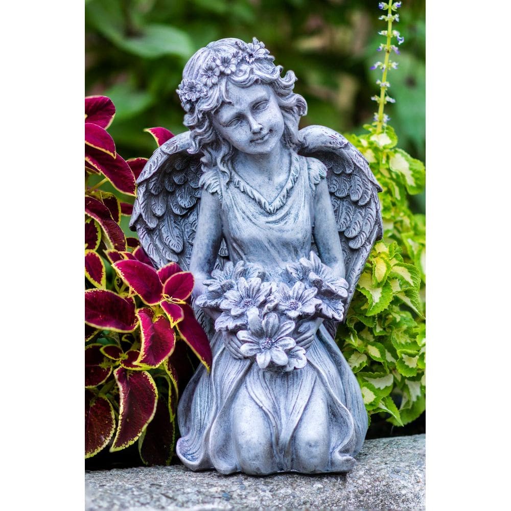 Angel Kneeling Sculpture Hi-Line Gift Ltd Resina de fibra cinza