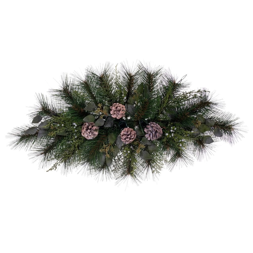 Coroa de flores Vickerman de 76 cm de pinho artificial com suporte de vela