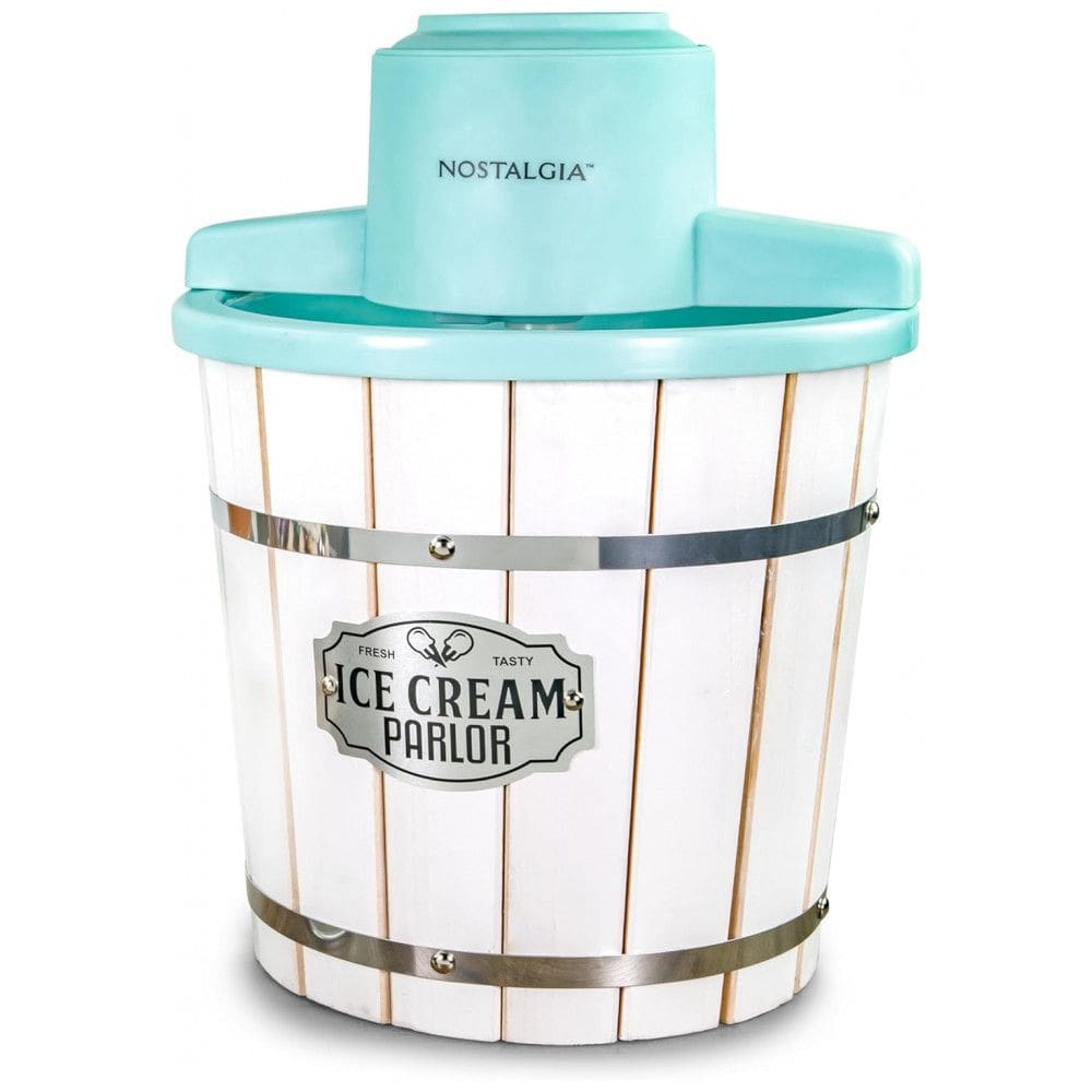 Máquina de Sorvete Elétrica Nostalgia com Balde de Madeira Estilo Parlor, Máquina de Sorvete Macio Antiga que Faz Frozen Yogurt ou Gelato em