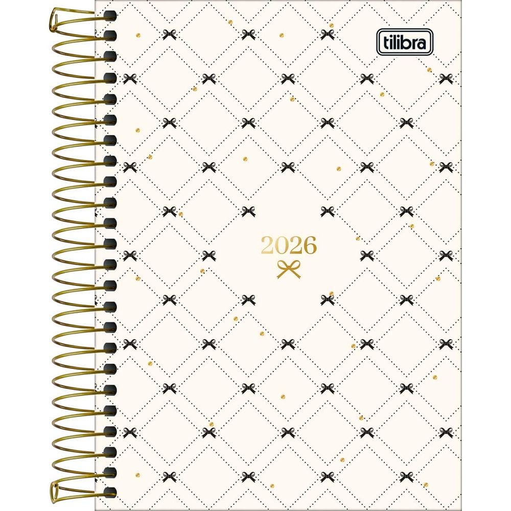 Tilibra - Agenda Espiral Diária 12,9 x 18,7 cm West Village 2026 - Fundo Branco e Laços Pretos