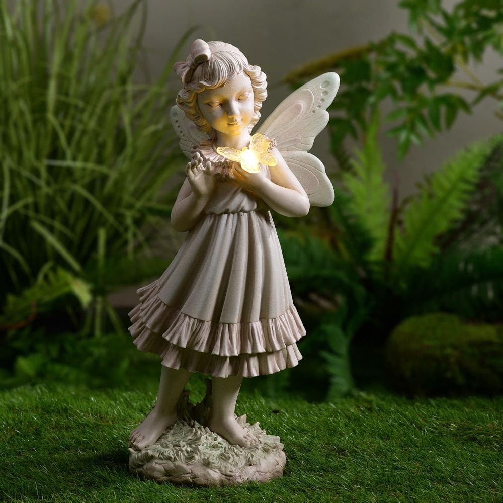 Estatueta solar Hi-Line Girl Holding Butterfly LED Light