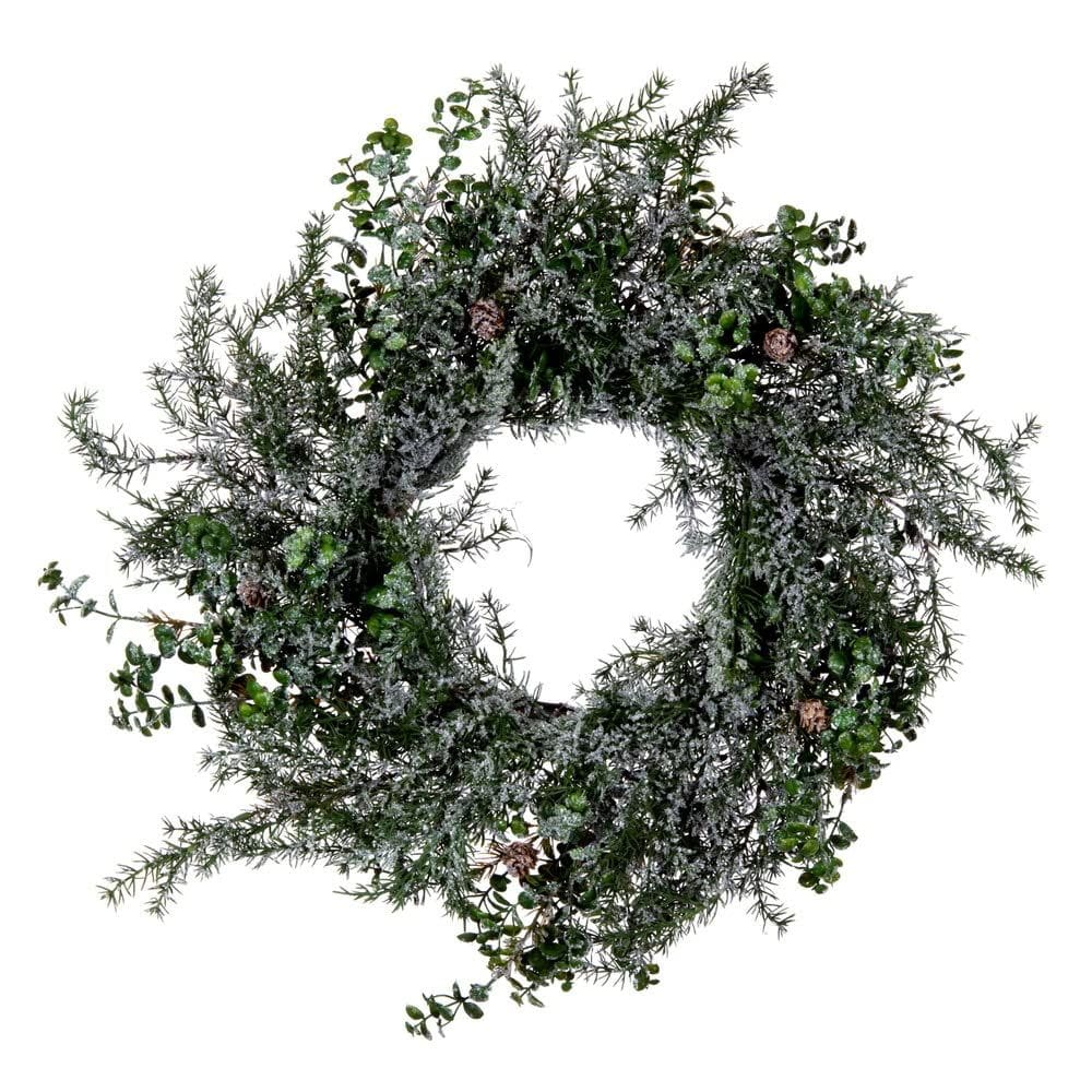 Coroa de flores Vickerman 66 cm, verde artificial, cedro, eucalipto