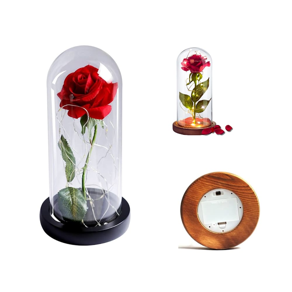 Rosa Decorativa Disney A Bela e a Fera Cúpula De Vidro C/ Led