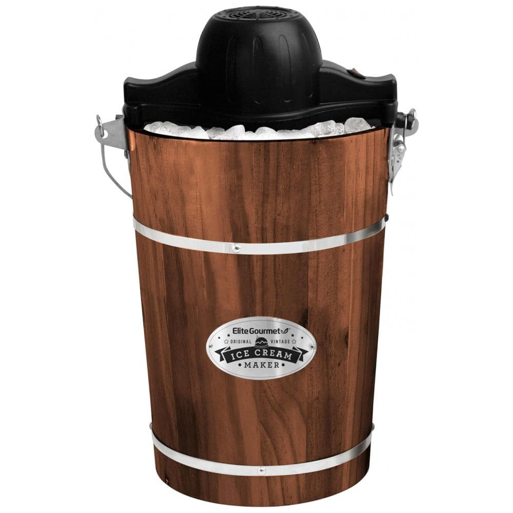 Máquina de Sorvete Elétrica Vintage Elite Gourmet EIM949 Old Fashioned de 5,67 Litros com Balde de Madeira de Nogueira, Funciona com Gelo