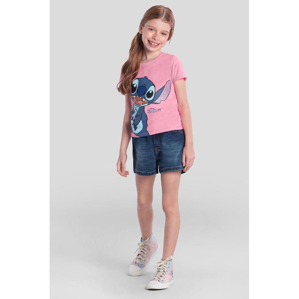 Blusa infantil menina brilhante do Stitch Brandili