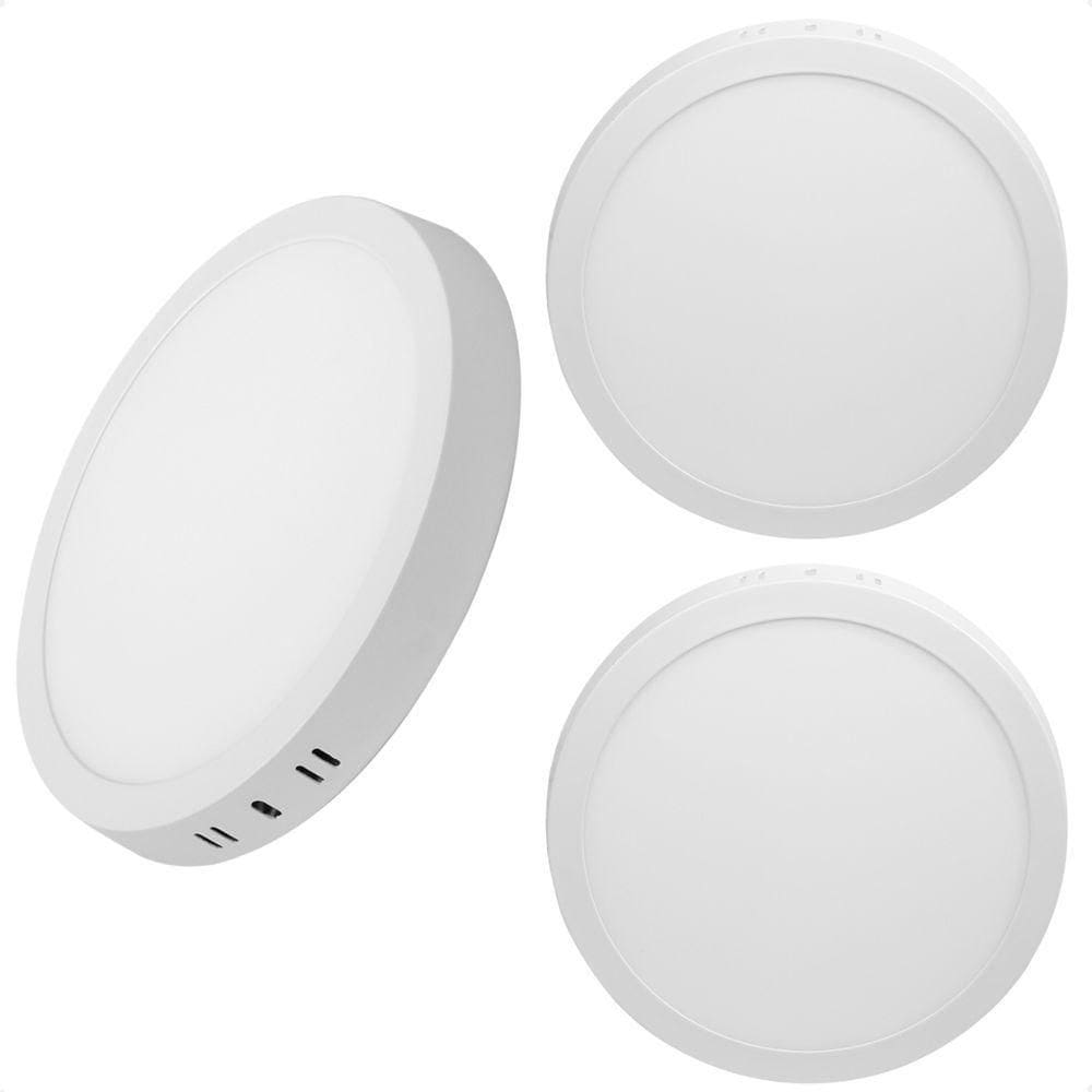 Kit 3 Painel De Led Redondo Sobrepor 12w Bivolt Taschibra 4000k Neutro