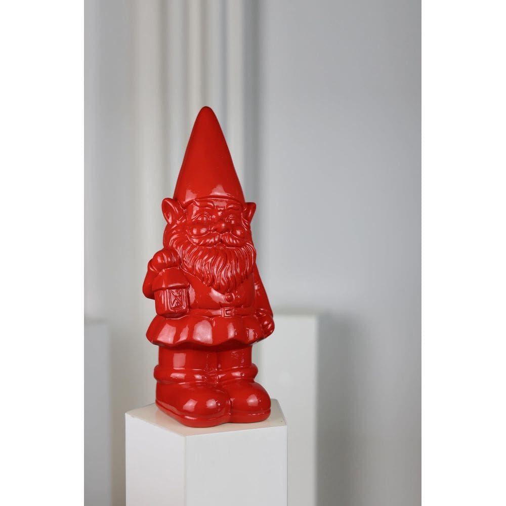 Presente de alta linha com estátua de gnomo de jardim, 6 x 15 cm, lanterna vermelha