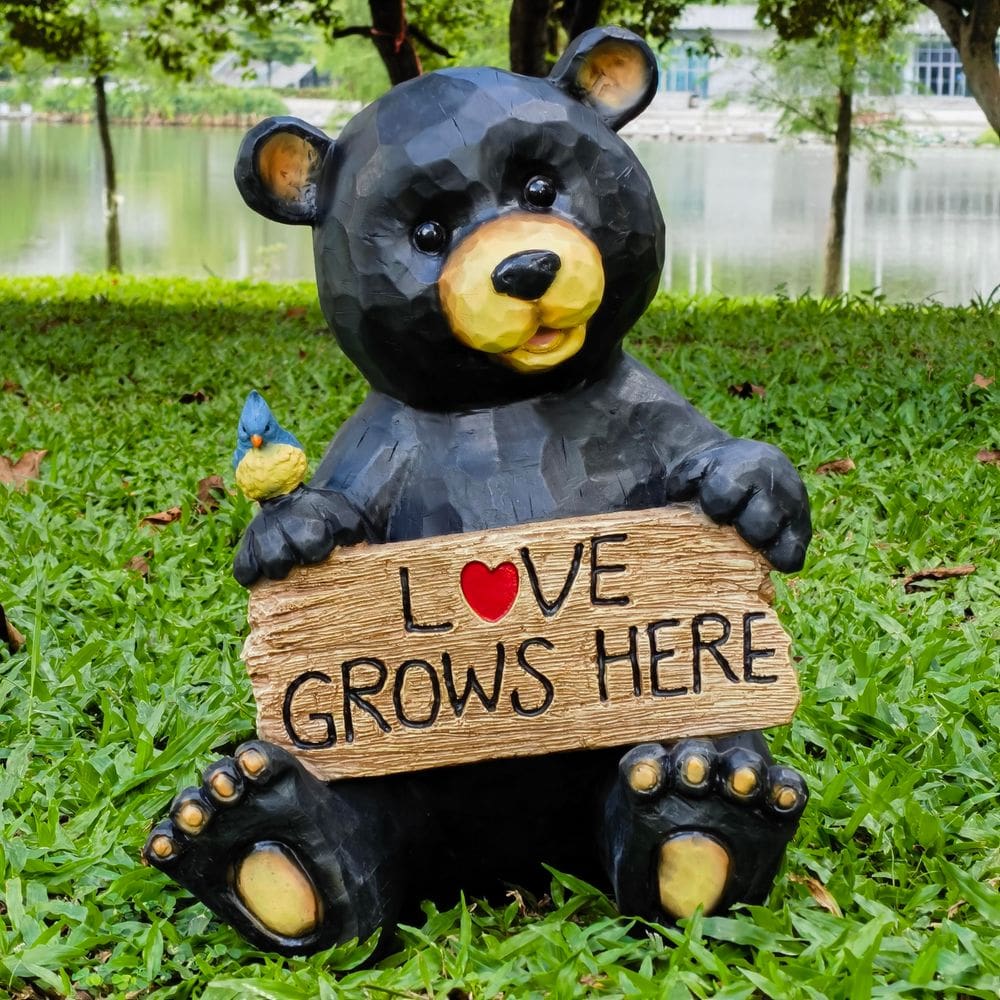 Escultura de jardim de urso sentado, presente de alta linha, poliresina, 27x24x37cm