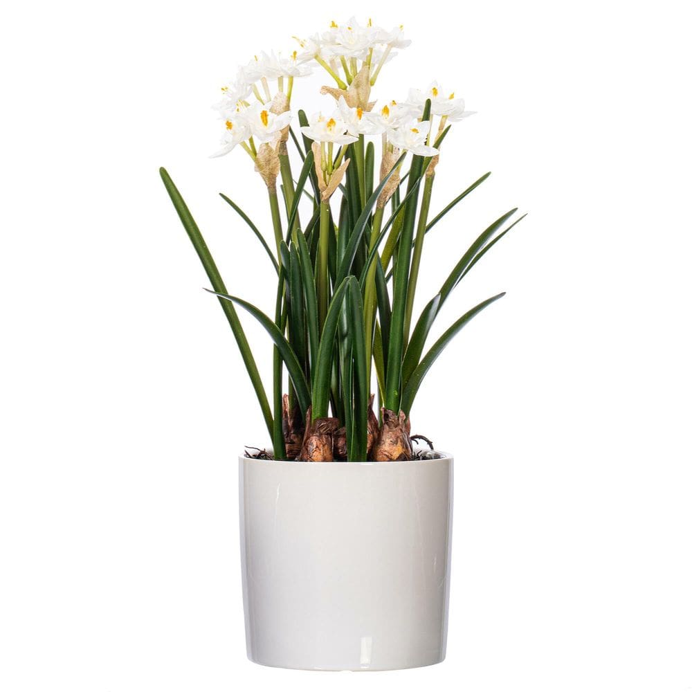 Vaso de cerâmica interno de 42 cm com narciso branco artificial Vickerman