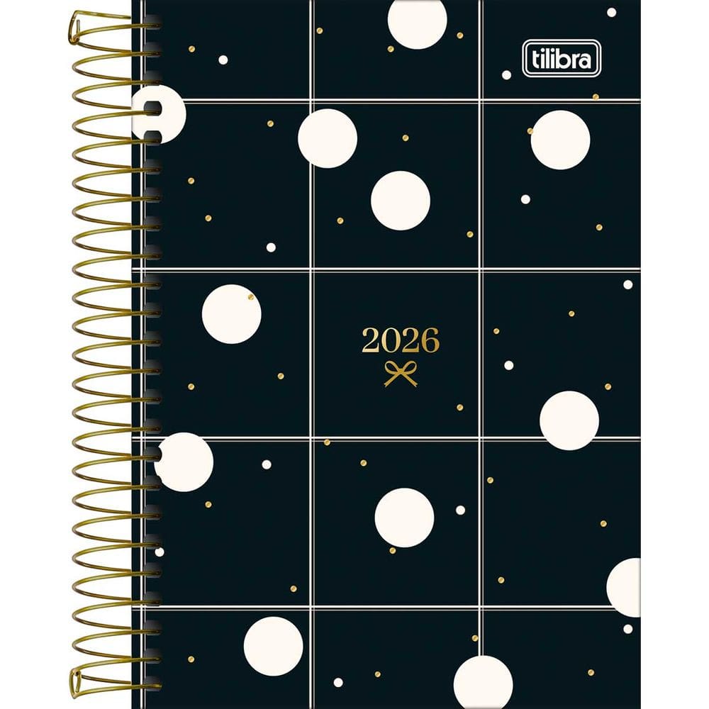 Tilibra - Agenda Espiral Diária 12,9 x 18,7 cm West Village 2026 - Fundo Preto Quadriculado