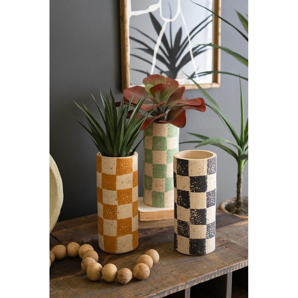 KALALOU Conjunto de 3 vasos de terracota quadriculados de 30 cm