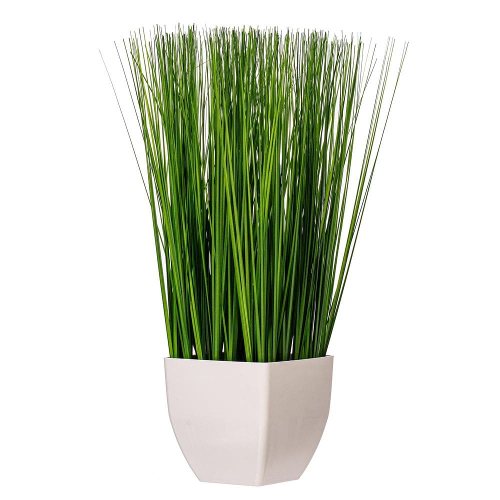 Planta artificial Vickerman 57 cm para interior, grama verde, vaso branco