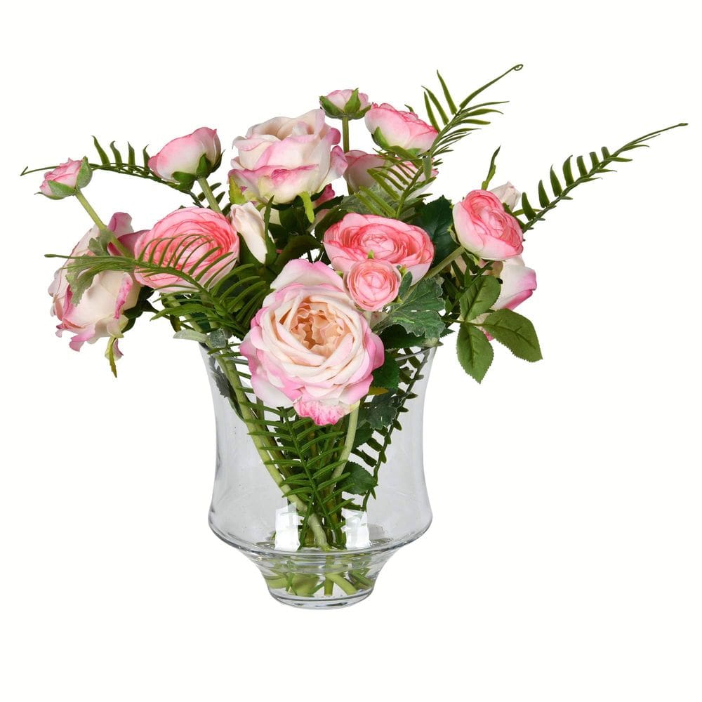 Rosa escura artificial de 41 cm em vaso de vidro Vickerman