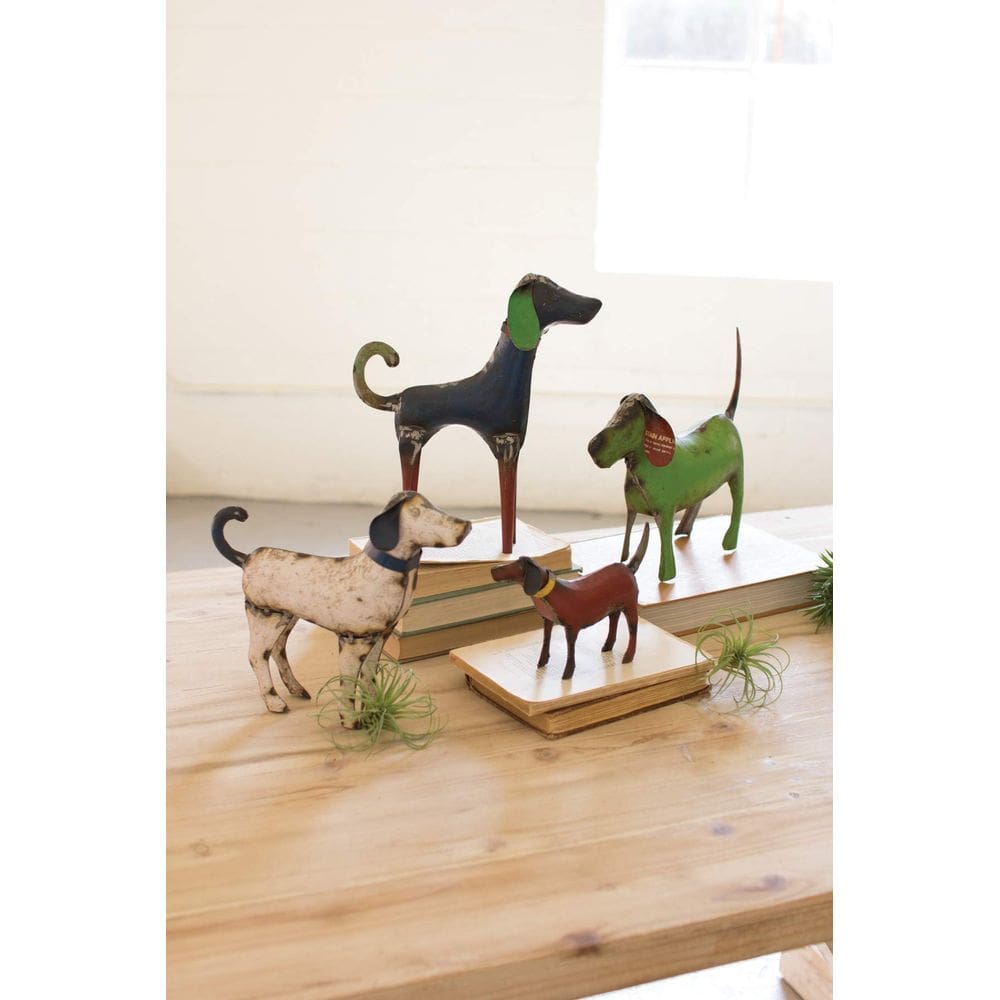 Estatueta Kalalou pintada de cães de ferro reciclado, conjunto de 4