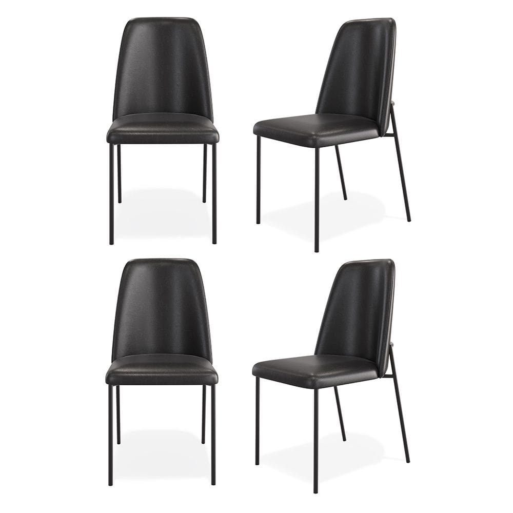 Kit 04 Cadeiras Sala de Jantar Lior com Encosto Estofado Base Preta Couríssimo Preto - Abmaza
