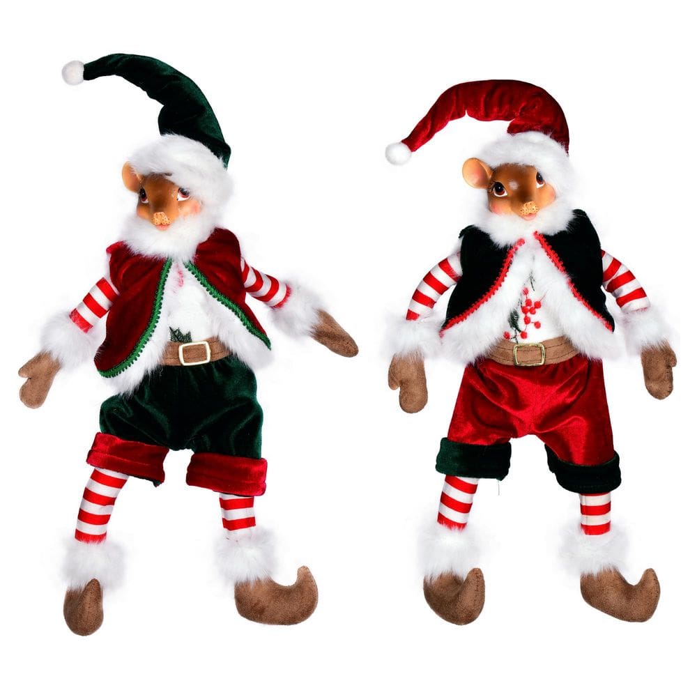 Conjunto de duas bonecas Vickerman Holly Jolly Mouse de 14”