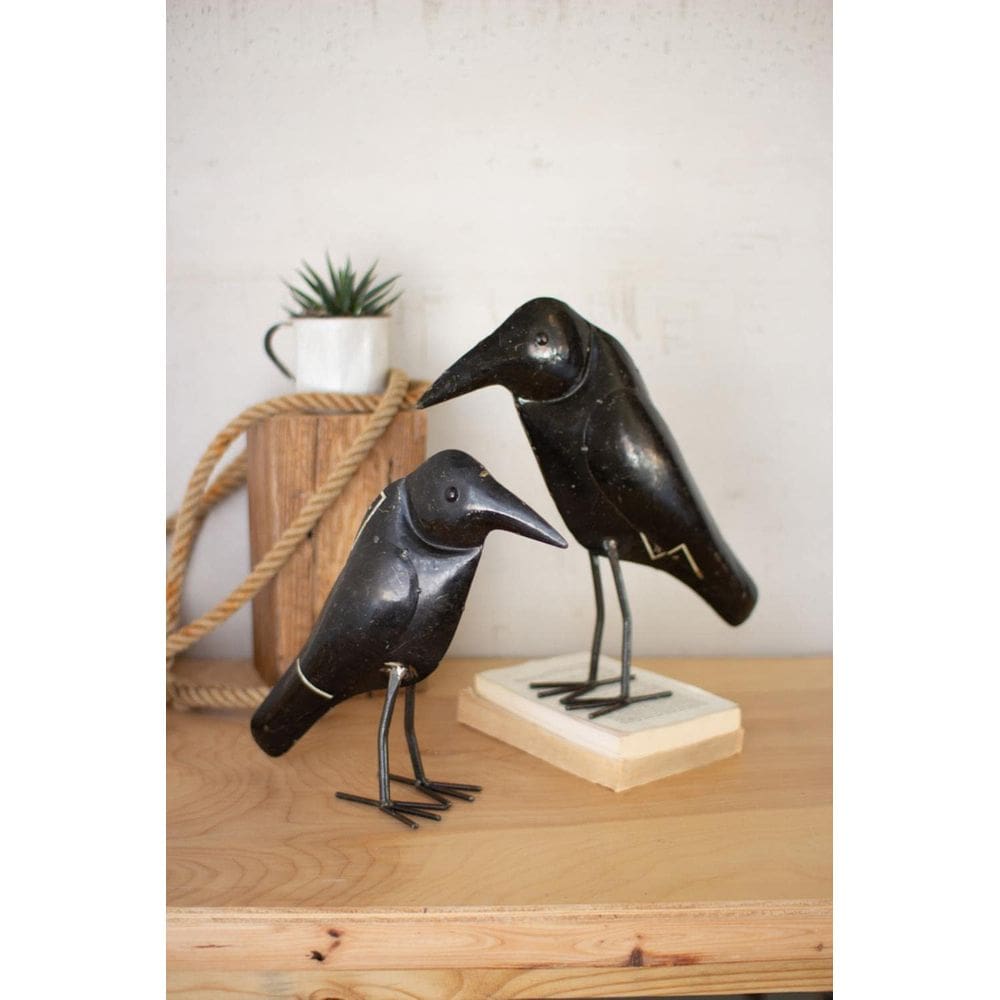 Escultura KALALOU NTM1232 Dois corvos pretos 38x36x10 cm