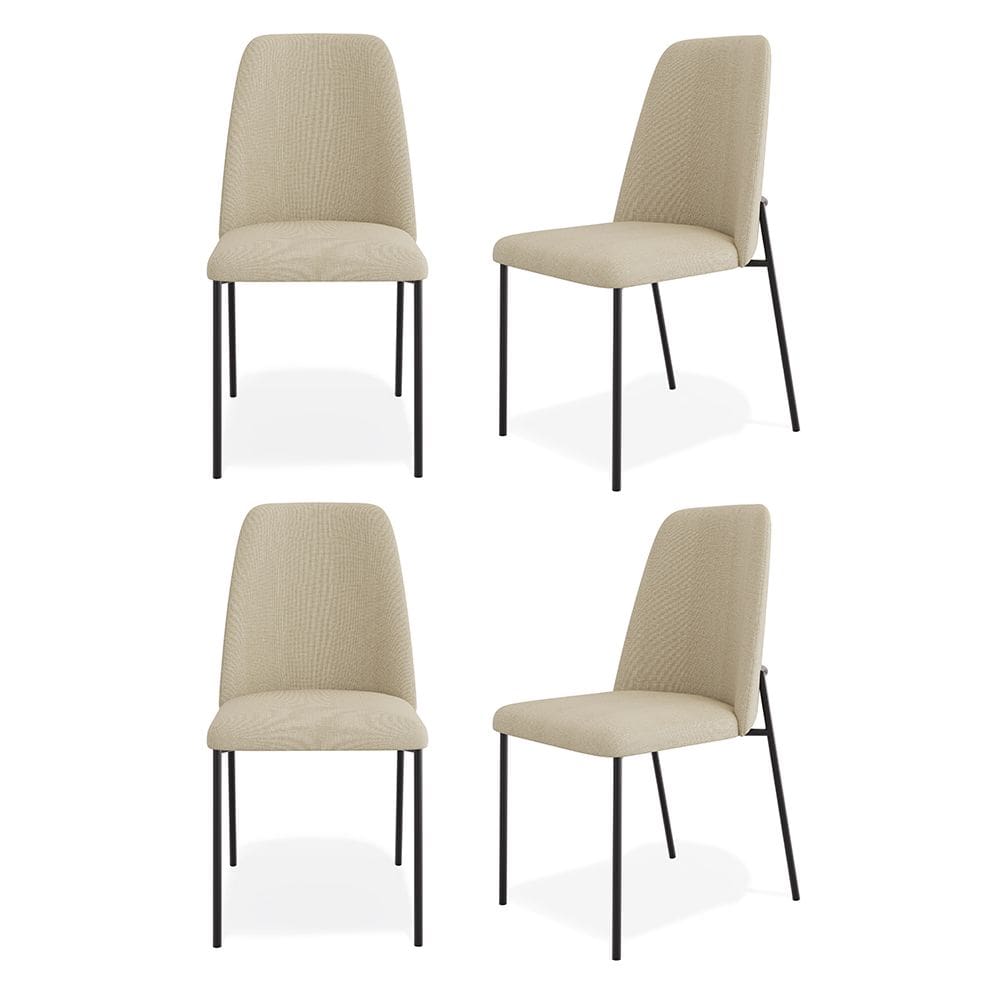 Kit 04 Cadeiras Sala de Jantar Lior com Encosto Estofado Base Preta Linho Bege - Abmaza