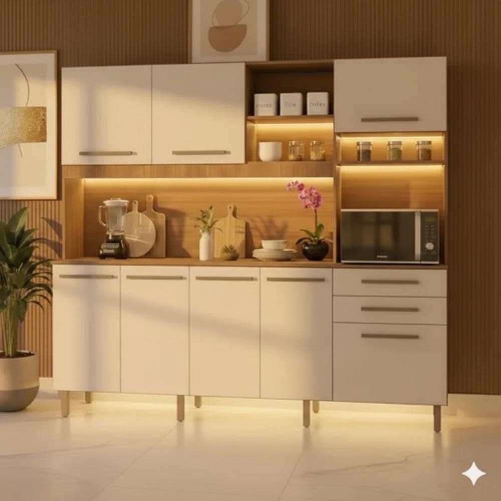 Cozinha Completa Compacta Armário e Balcão Ibiza Plus 2,13m (L) 8 Portas 2 Gavetas
