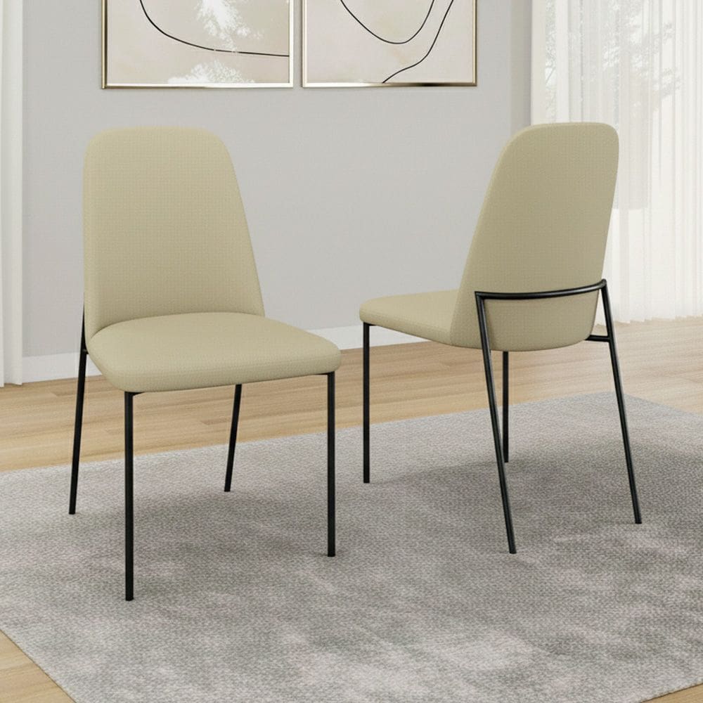 Kit 02 Cadeiras Sala de Jantar Lior com Encosto Estofado Base Preta Linho Bege - Abmaza