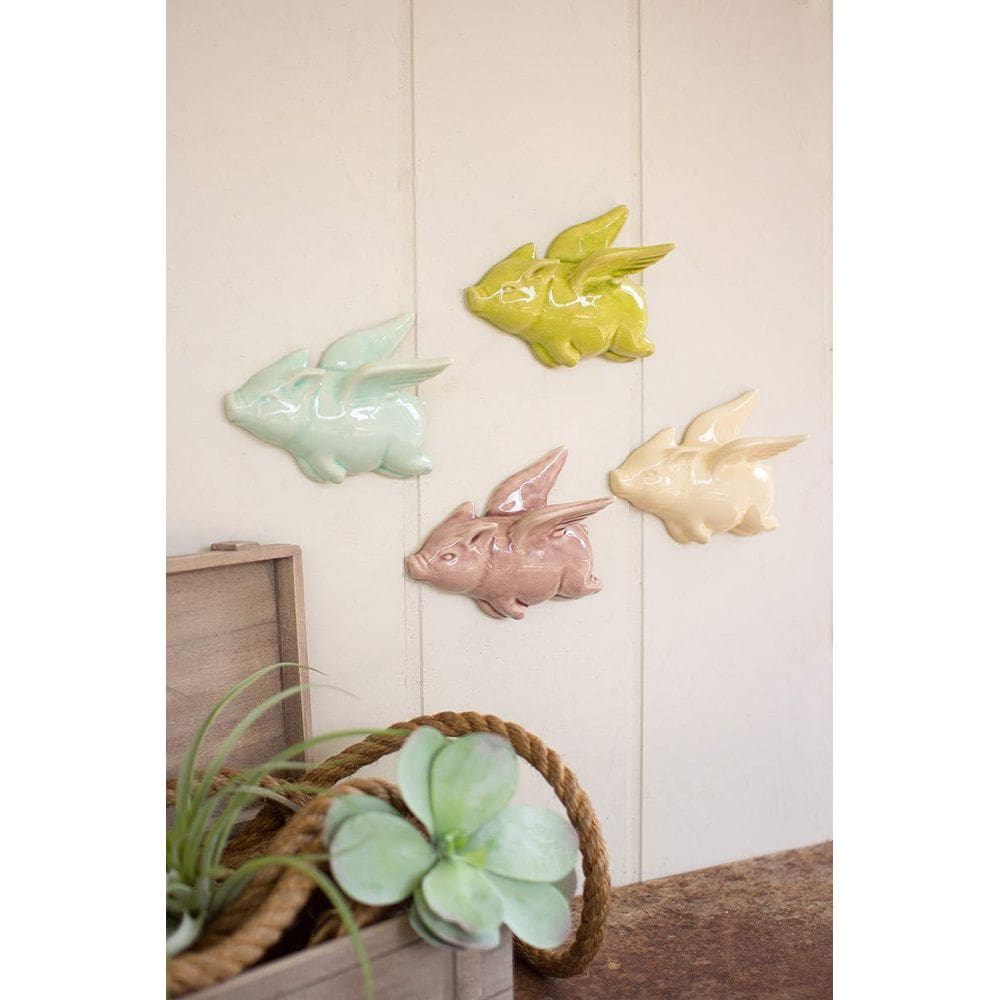 Estatueta KALALOU Ceramic Flying Pigs, conjunto de 4, 15x13 cm