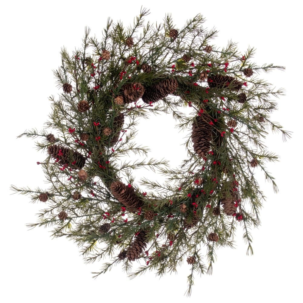 Coroa de folhas artificiais verdes Vickerman 56 cm para interior