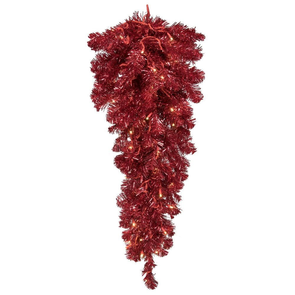 Artificial Deluxe Red Tinsel Teardrop Vickerman 91 cm com 50 LED