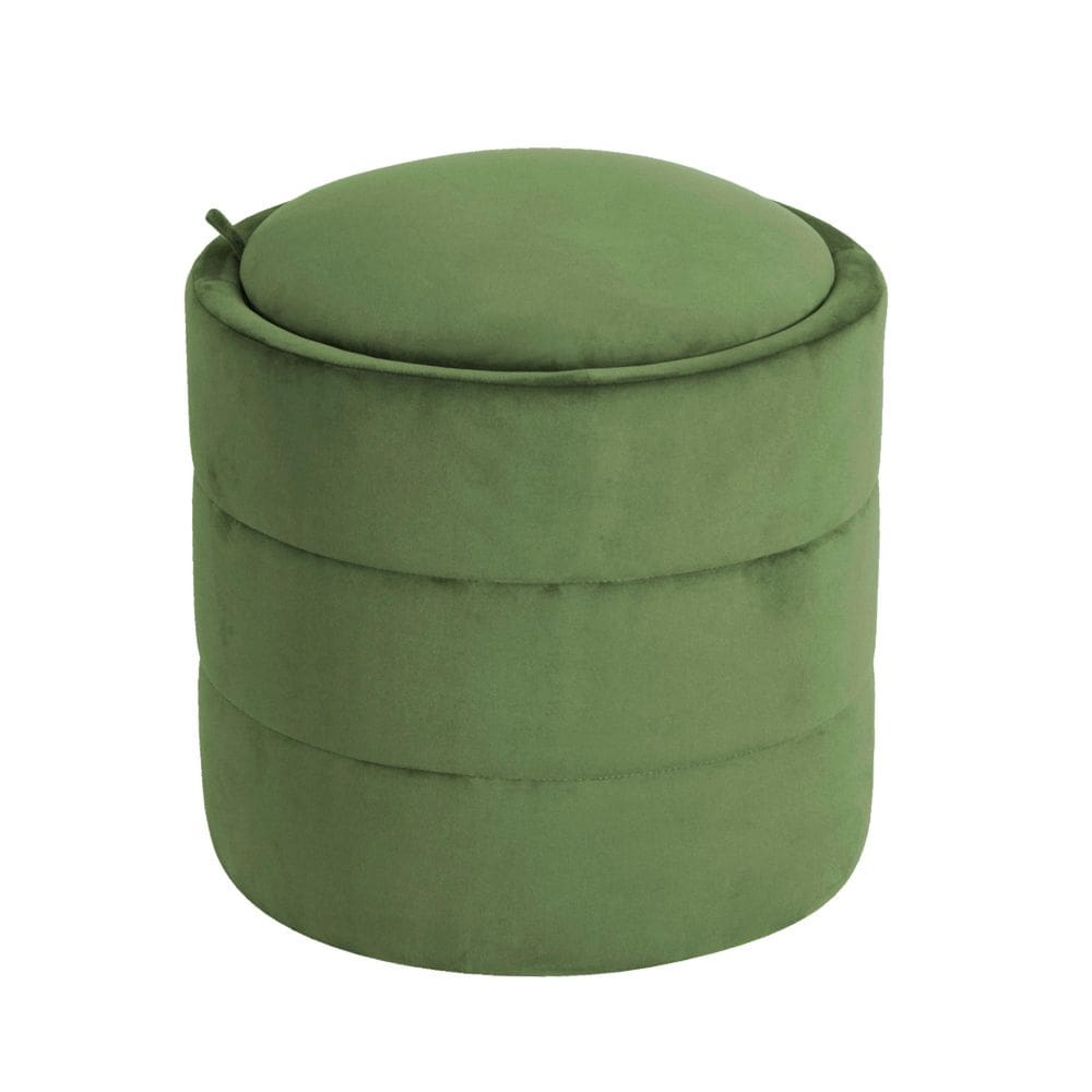 Veludo verde de armazenamento redondo otomano Benzara Pero de 46 cm