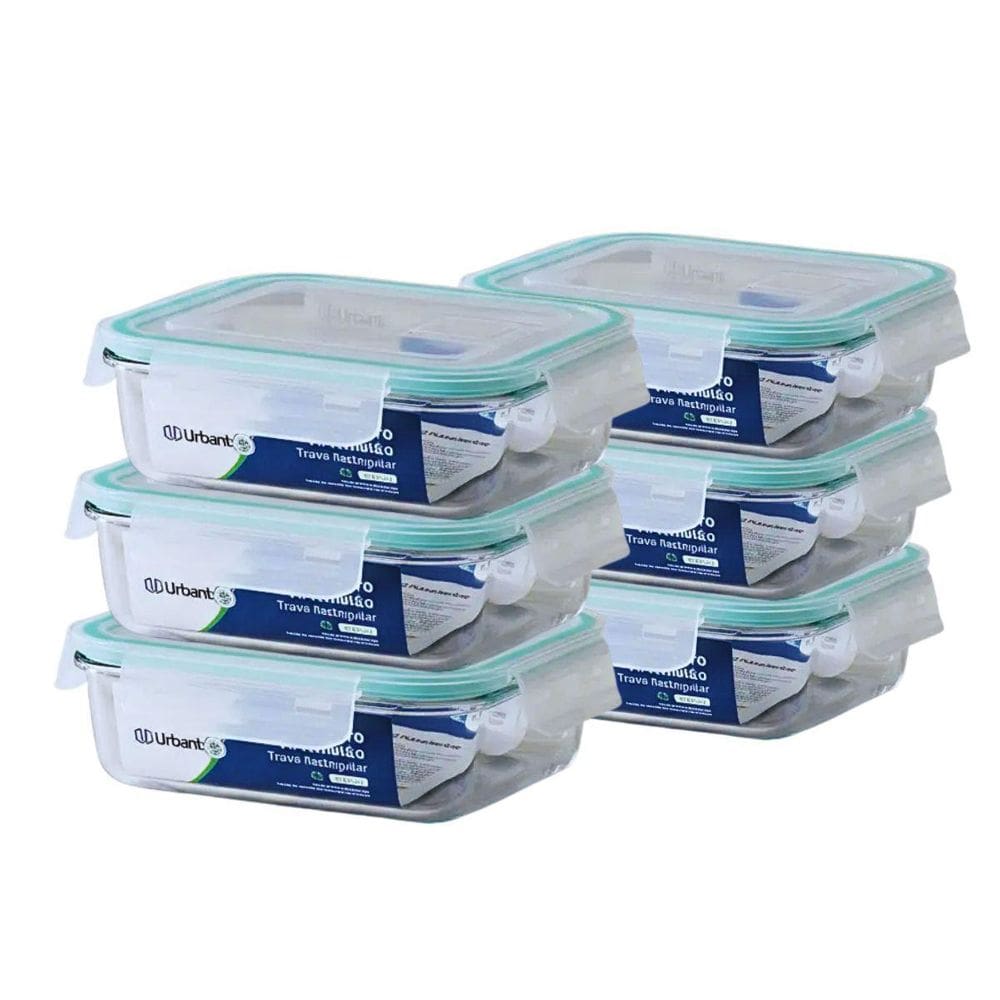Kit 6 Potes De Vidro Herméticos 370 Ml Retangular Urbantek