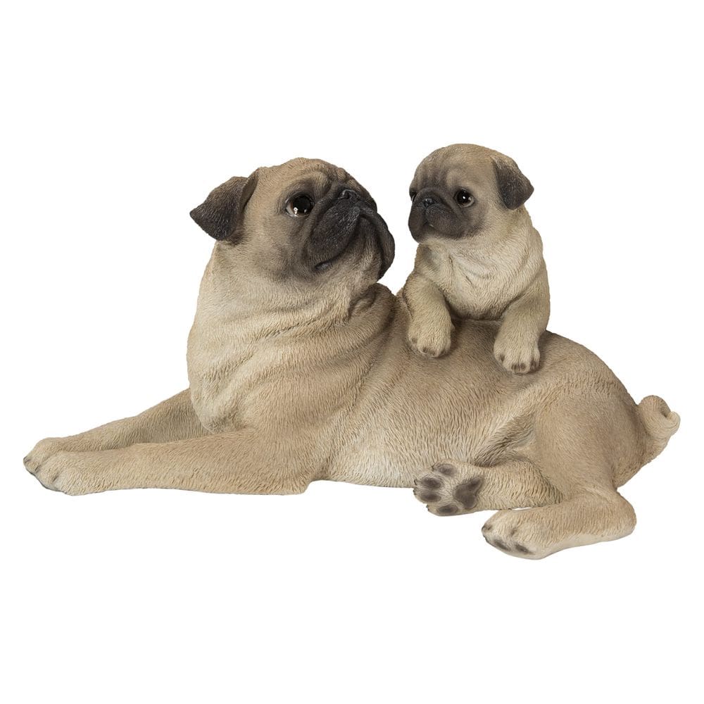 Estatueta Hi-Line Gift Mother & Baby Pugs em poliresina bege
