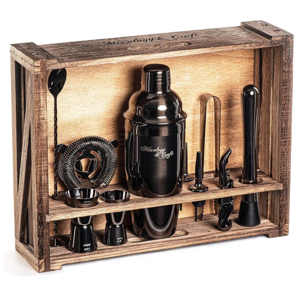 Mixology Kit Bn Profissional 11 Peças em Aço Inoxidável com Suporte Rústico