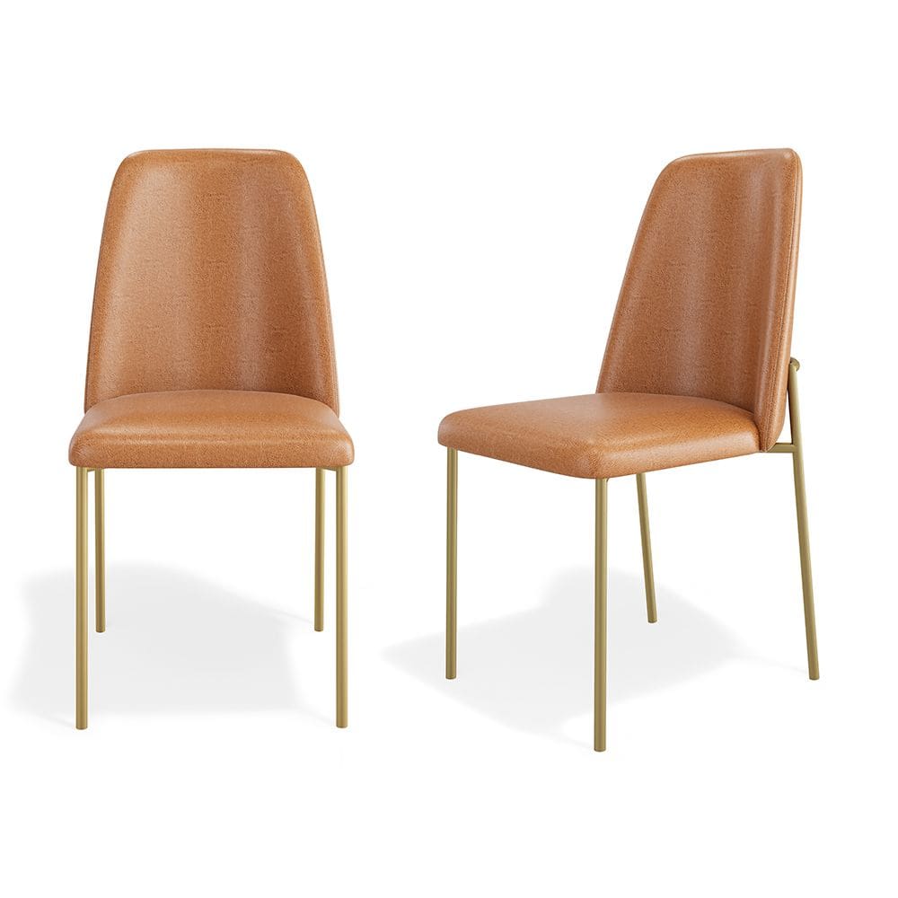 Kit 02 Cadeiras Sala de Jantar Lior Encosto Estofado Base Dourada Couríssimo Whisky - Abmaza